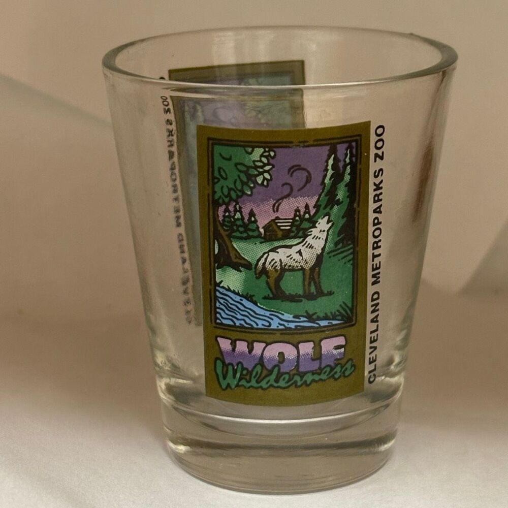 Vintage Cleveland Metroparks Zoo Wolf Wilderness Shot Glass Souvenir Collectible